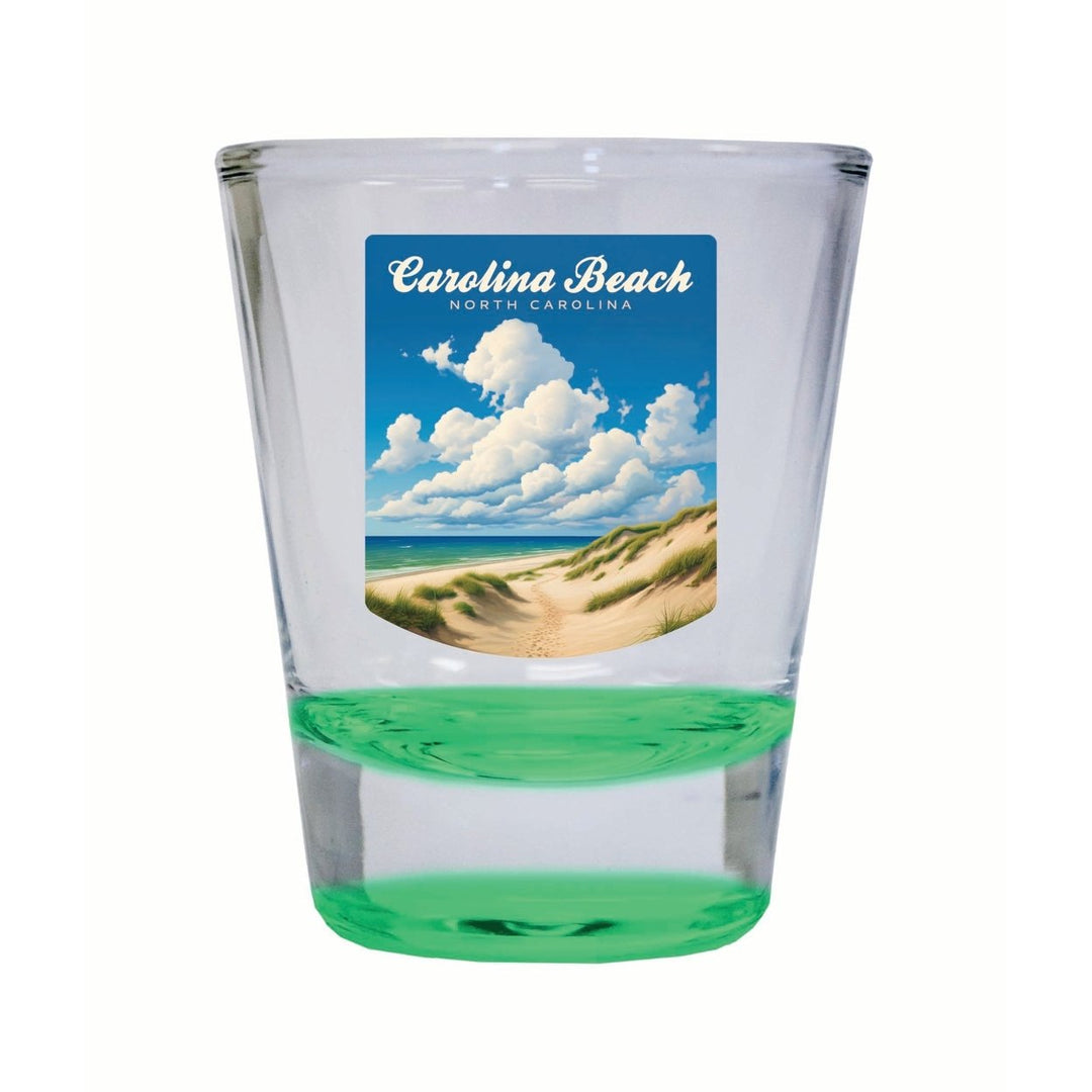 Carolina Beach North Carolina. Beach and Sand Dunes Design Souvenir 2 Ounce Shot Glass Round Image 4