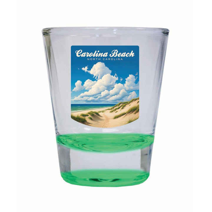 Carolina Beach North Carolina. Beach and Sand Dunes Design Souvenir 2 Ounce Shot Glass Round Image 1