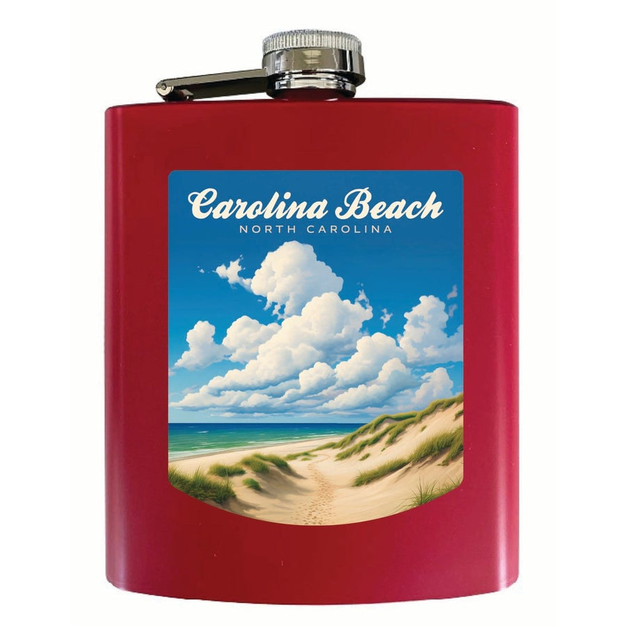 Carolina Beach North Carolina. Beach and Sand Dunes Design Souvenir 7 oz Steel Flask Matte Finish Image 1