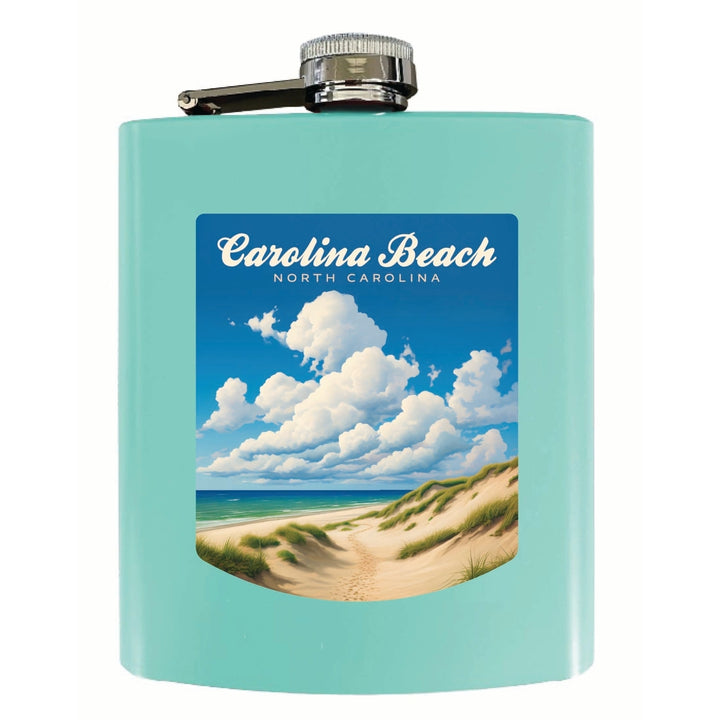 Carolina Beach North Carolina. Beach and Sand Dunes Design Souvenir 7 oz Steel Flask Matte Finish Image 2