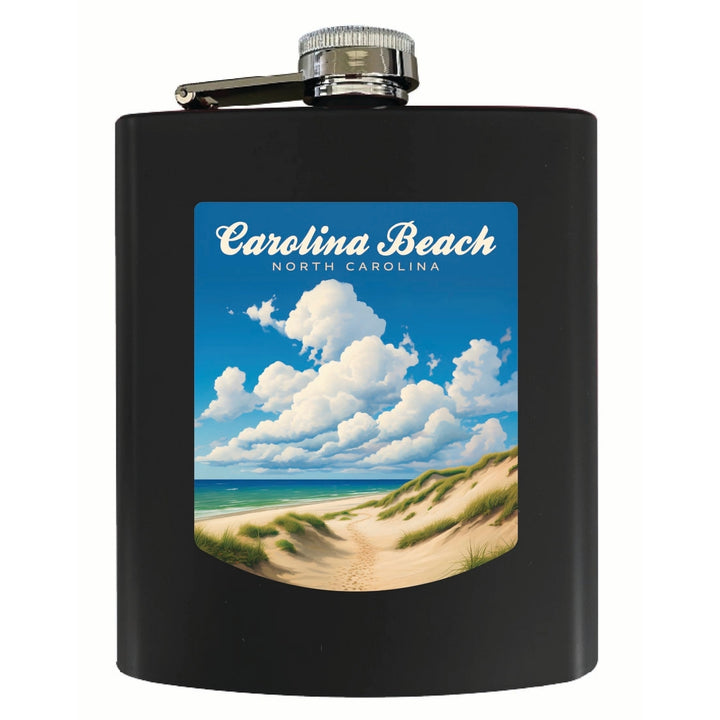 Carolina Beach North Carolina. Beach and Sand Dunes Design Souvenir 7 oz Steel Flask Matte Finish Image 3