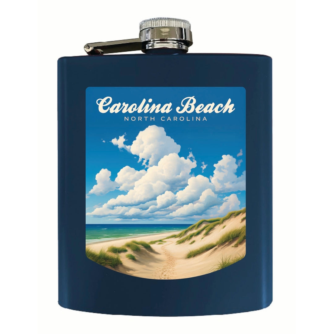 Carolina Beach North Carolina. Beach and Sand Dunes Design Souvenir 7 oz Steel Flask Matte Finish Image 4