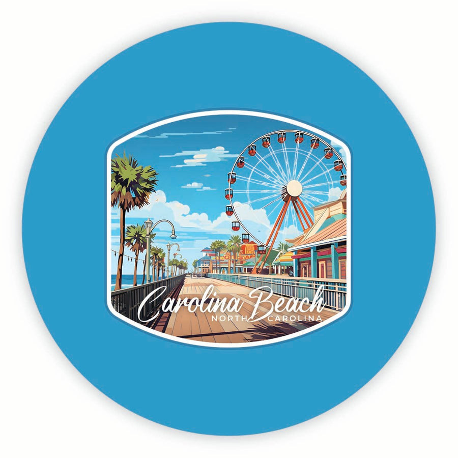 Carolina Beach North Carolina. Carolina Beach Pier Design Souvenir Round Fridge Magnet Image 1