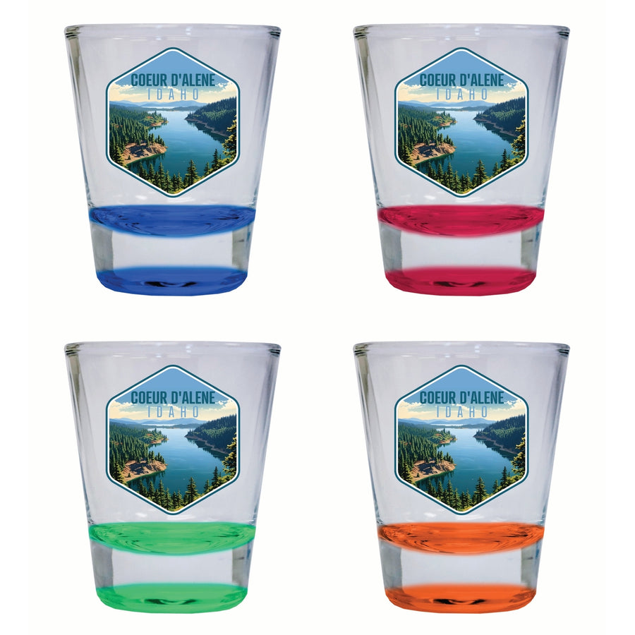 Coeur DAlene Idaho Aerial Lake Design Souvenir 2 Ounce Shot Glass Round 4-Pack Multicolor Image 1