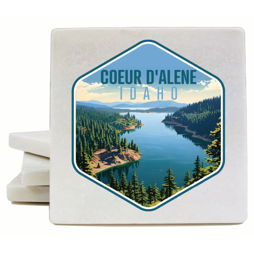 Coeur DAlene Idaho Aerial Lake Design Souvenir 4x4-Inch Coaster Marble 4 Pack Image 1