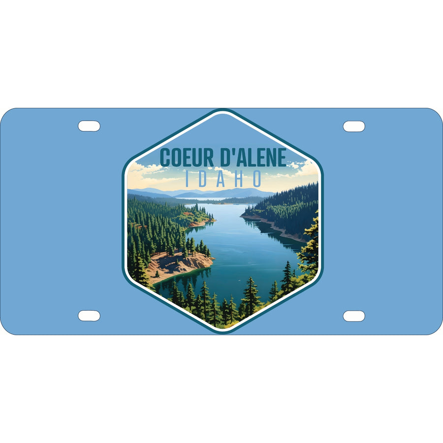 Coeur DAlene Idaho Aerial Lake Design Souvenir Metal License Plate Image 1