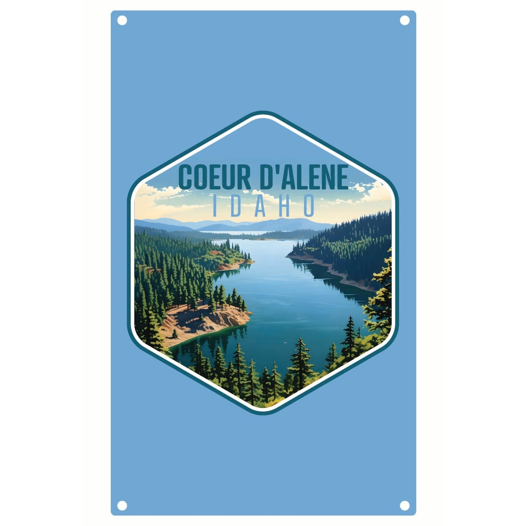 Coeur DAlene Idaho Aerial Lake Design Souvenir Metal Sign 9 x 15 Image 1