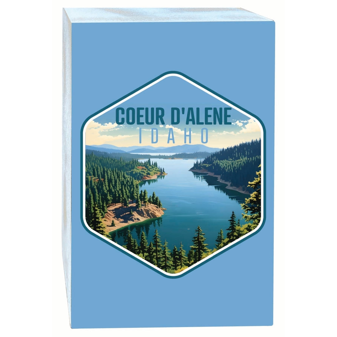 Coeur DAlene Idaho Aerial Lake Design Souvenir Wood sign with frame 5x7 Image 1