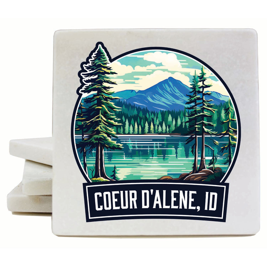 Coeur DAlene Idaho Mountain Lake Illustration Design Souvenir 4x4-Inch Coaster Marble 4 Pack Image 1