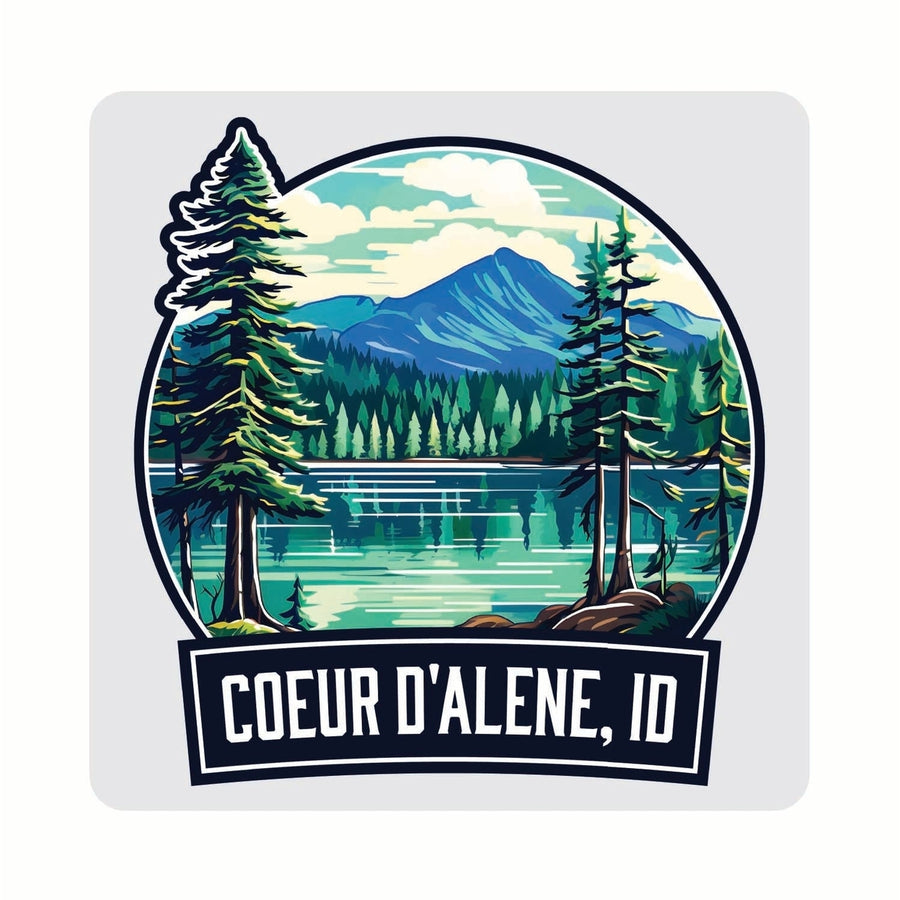 Coeur DAlene Idaho Mountain Lake Illustration Design Souvenir 4x4-Inch Coaster Acrylic 4 Pack Image 1