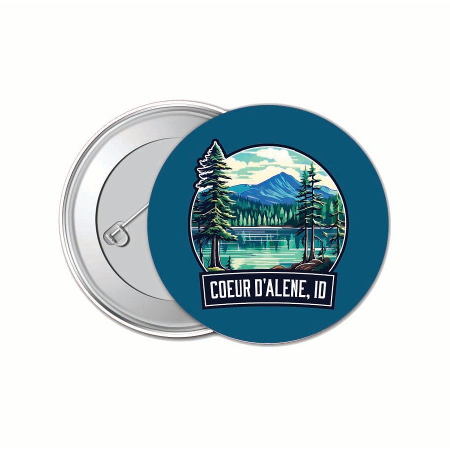 Coeur DAlene Idaho Mountain Lake Illustration Design Souvenir Small 1-Inch Button Pin 4 Pack Image 1