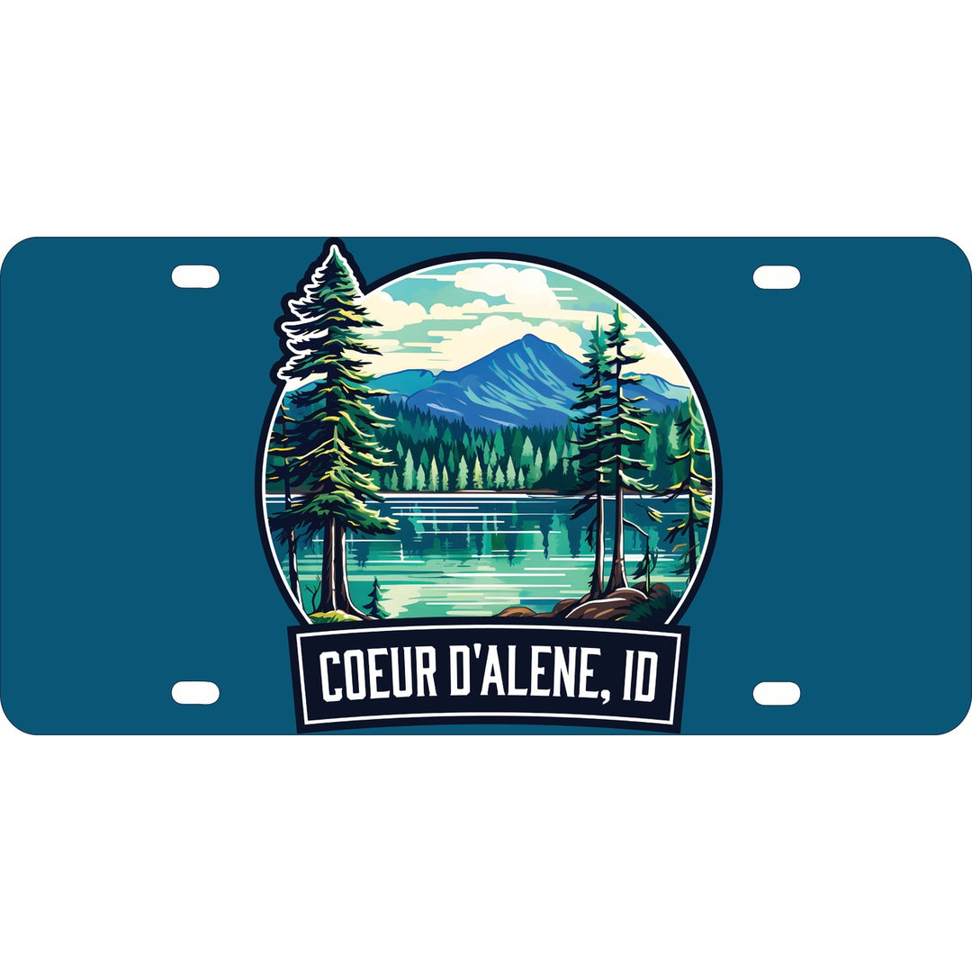 Coeur DAlene Idaho Mountain Lake Illustration Design Souvenir Mini Metal License Plate 4.75 x 2.25 inch Image 1