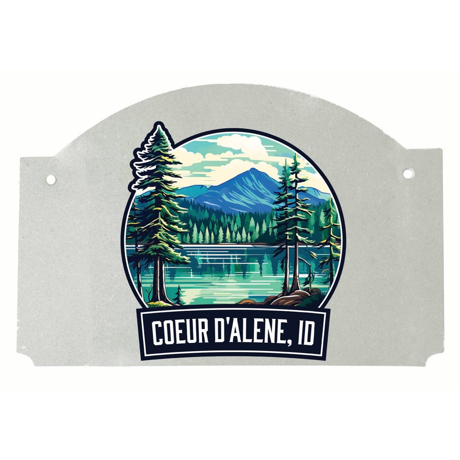 Coeur DAlene Idaho Mountain Lake Illustration Design Souvenir Wood sign flat with string Image 1