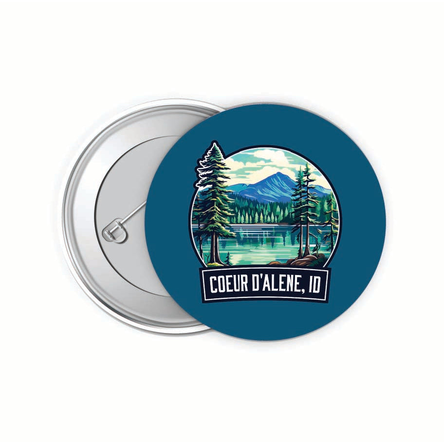 Coeur DAlene Idaho Mountain Lake Illustration Design Souvenir Small 2-Inch Button Pin 4 Pack Image 1