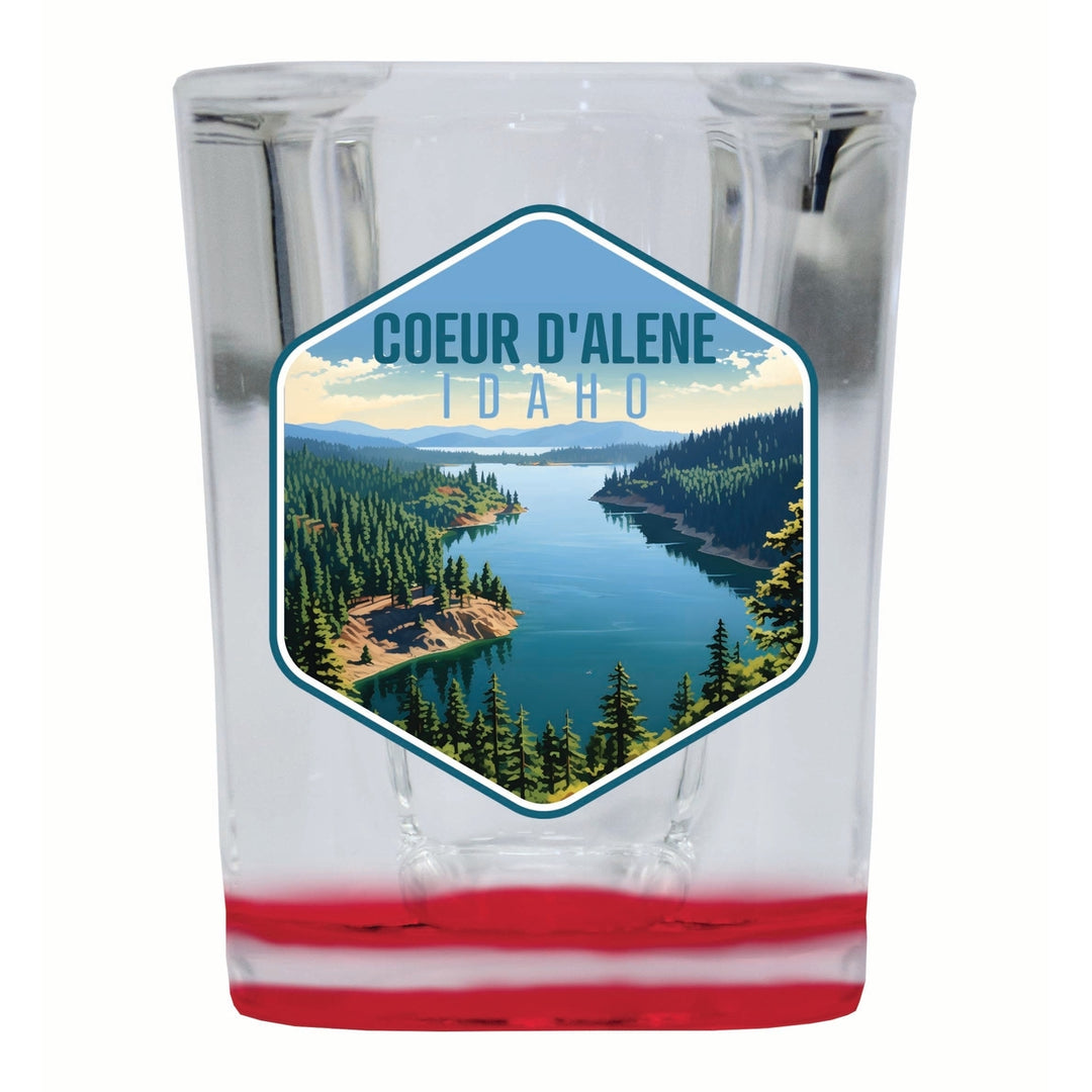 Coeur DAlene Idaho Aerial Lake Design Souvenir 2 Ounce Shot Glass Square Image 1