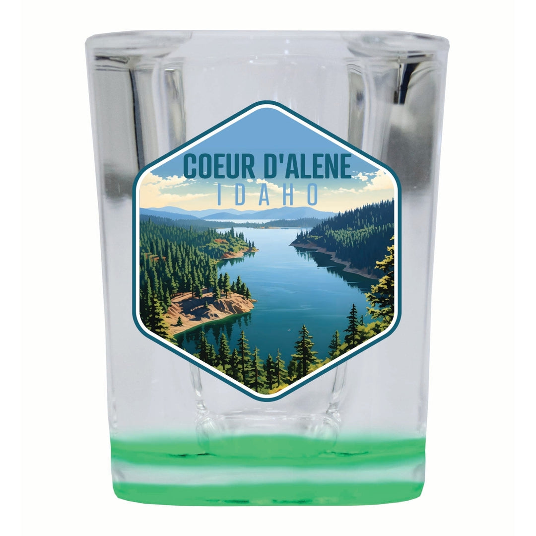 Coeur DAlene Idaho Aerial Lake Design Souvenir 2 Ounce Shot Glass Square Image 3