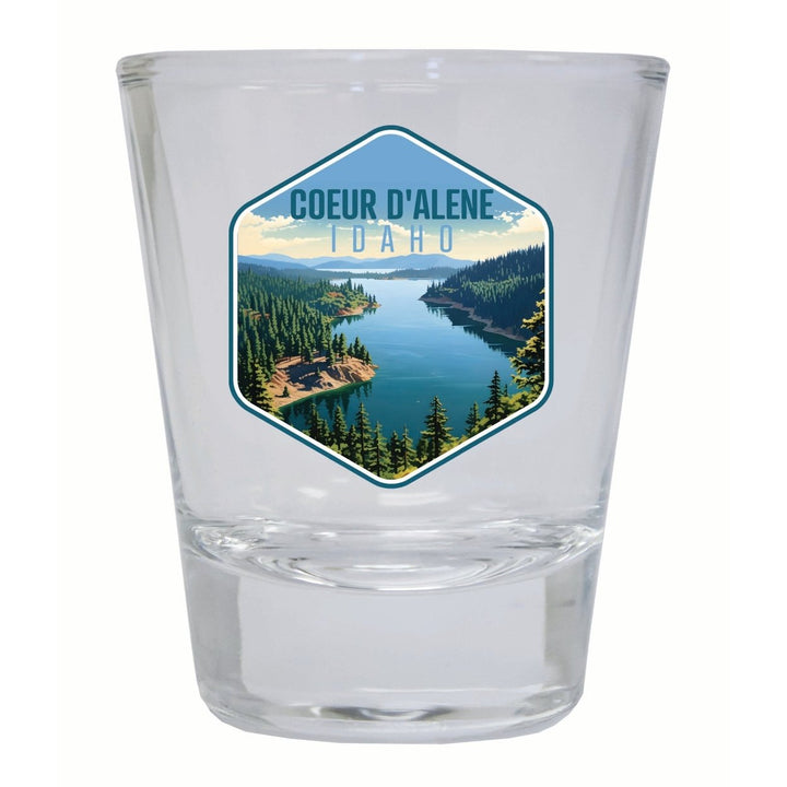 Coeur DAlene Idaho Aerial Lake Design Souvenir 2 Ounce Shot Glass Round Image 1