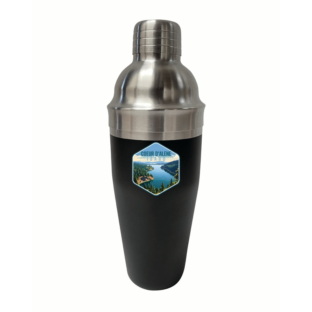 Coeur DAlene Idaho Aerial Lake Design Souvenir 24 oz Stainless Steel Cocktail Shaker Black Image 1