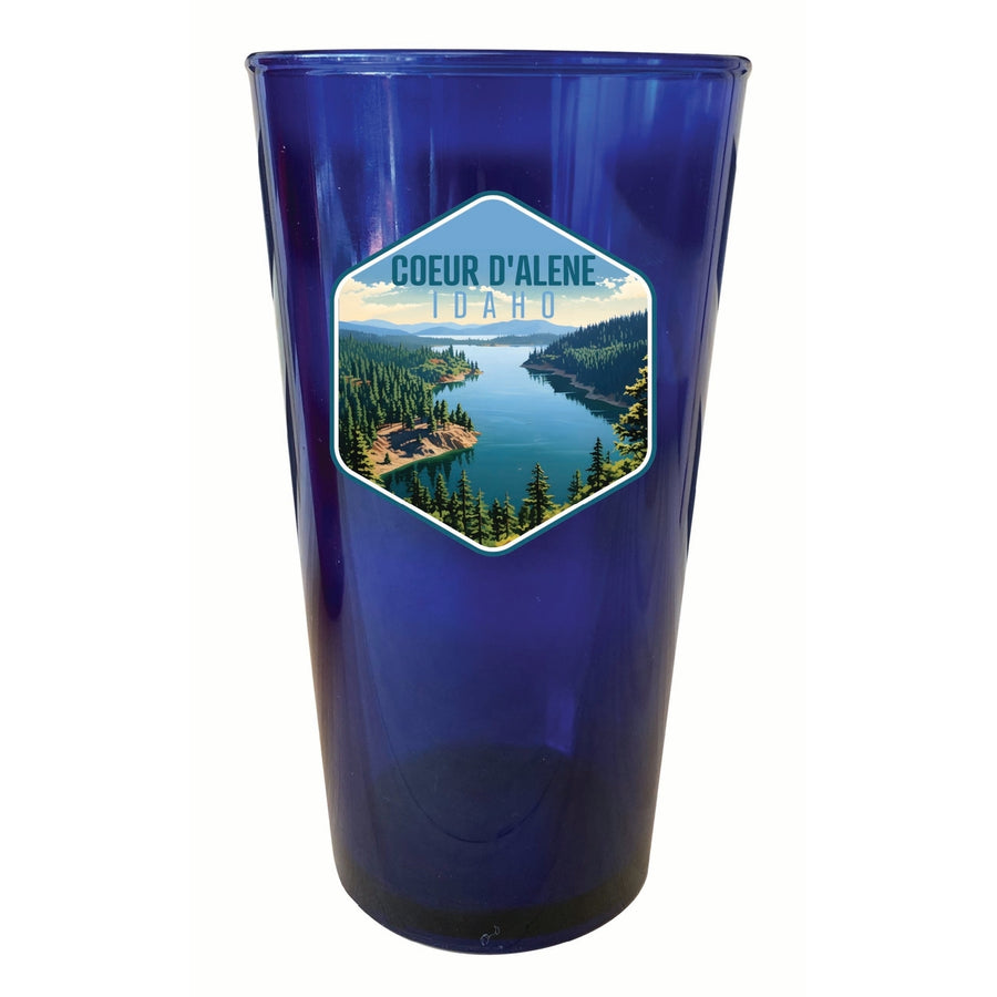 Coeur DAlene Idaho Aerial Lake Design Souvenir Plastic 16 oz pint Image 1