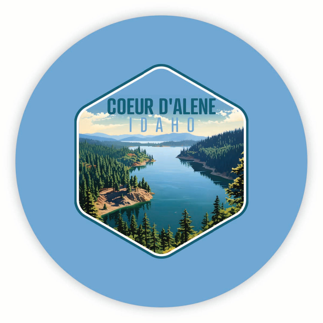 Coeur DAlene Idaho Aerial Lake Design Souvenir Round Vinyl Decal Sticker Image 1