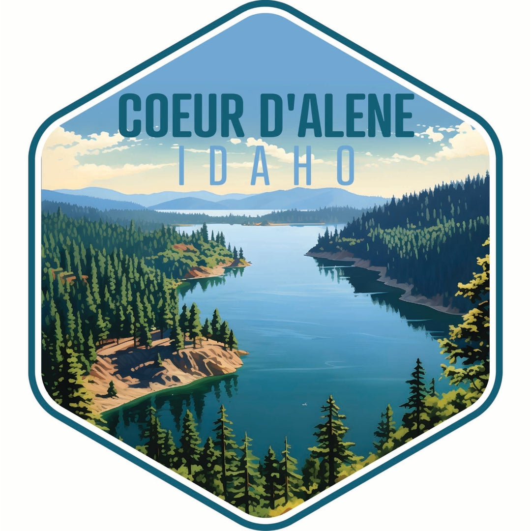 Coeur DAlene Idaho Aerial Lake Design Souvenir Vinyl Decal Sticker Image 1