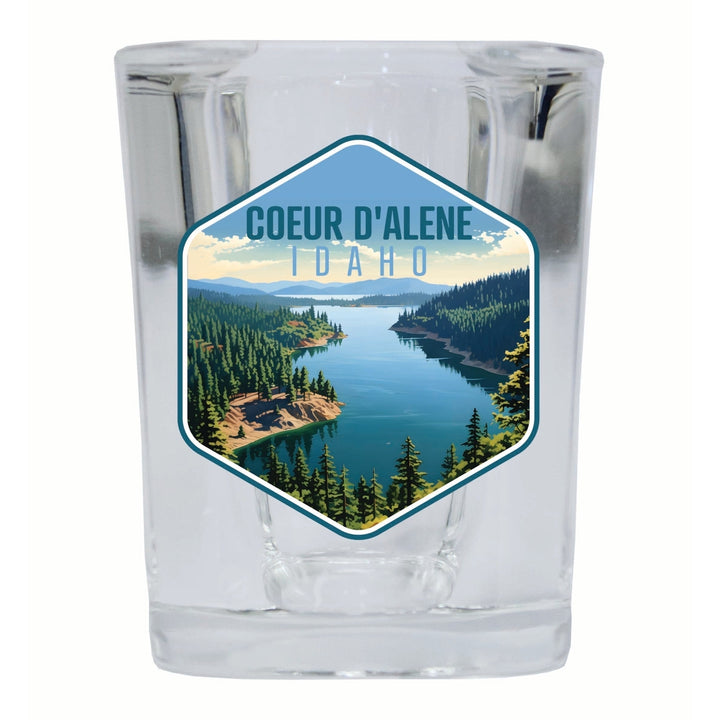 Coeur DAlene Idaho Aerial Lake Design Souvenir 2 Ounce Shot Glass Square Image 4