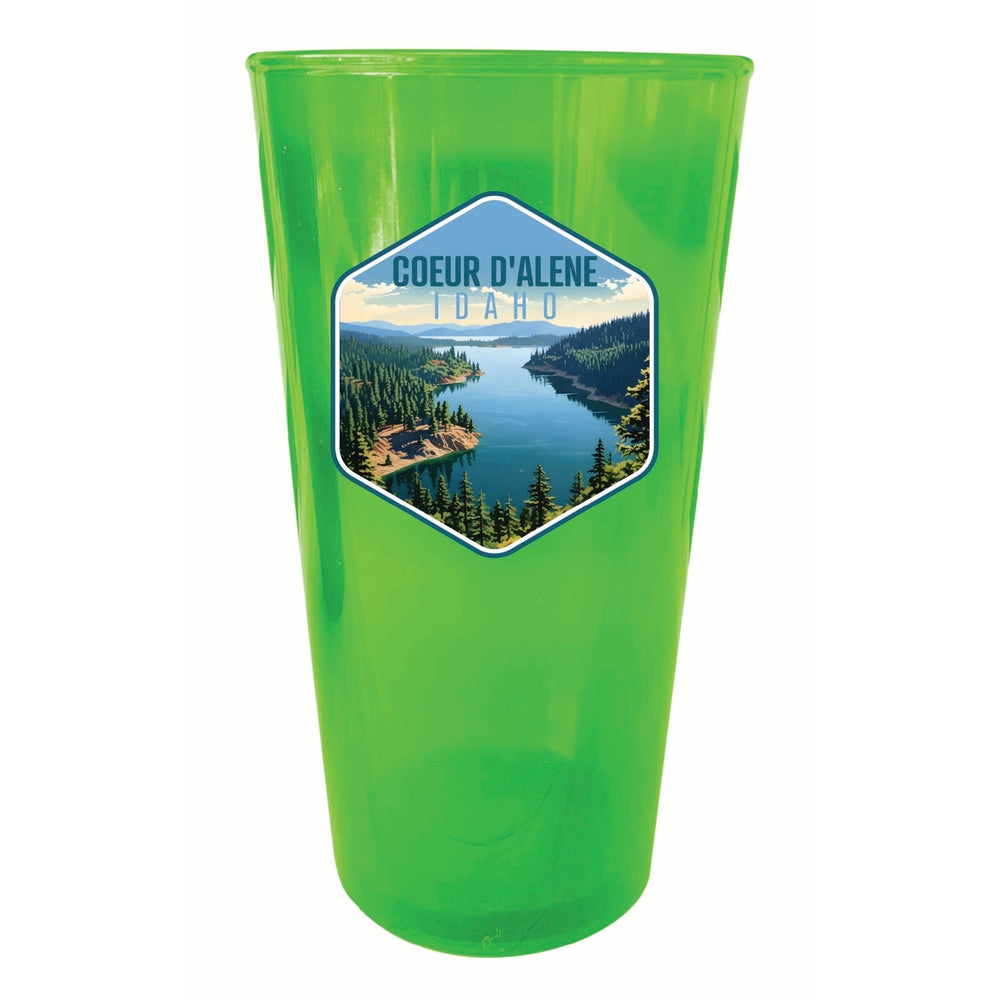 Coeur DAlene Idaho Aerial Lake Design Souvenir Plastic 16 oz pint Image 2