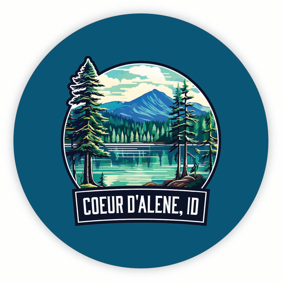 Coeur DAlene Idaho Mountain Lake Illustration Design Souvenir Round Vinyl Decal Sticker Image 1