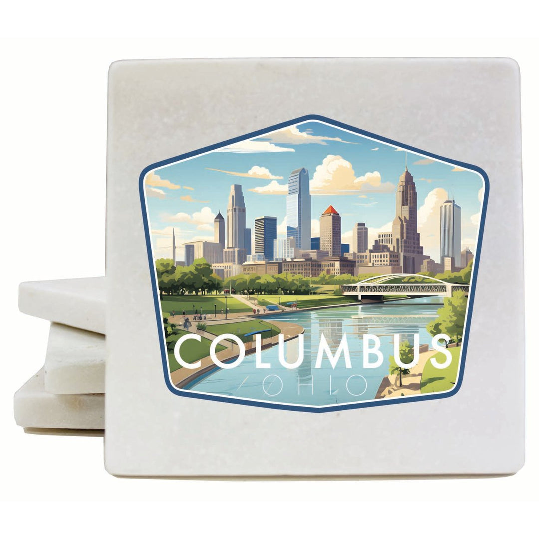 Columbus Ohio Daytime Cityscape Design Souvenir 4x4-Inch Coaster Marble 4 Pack Image 1