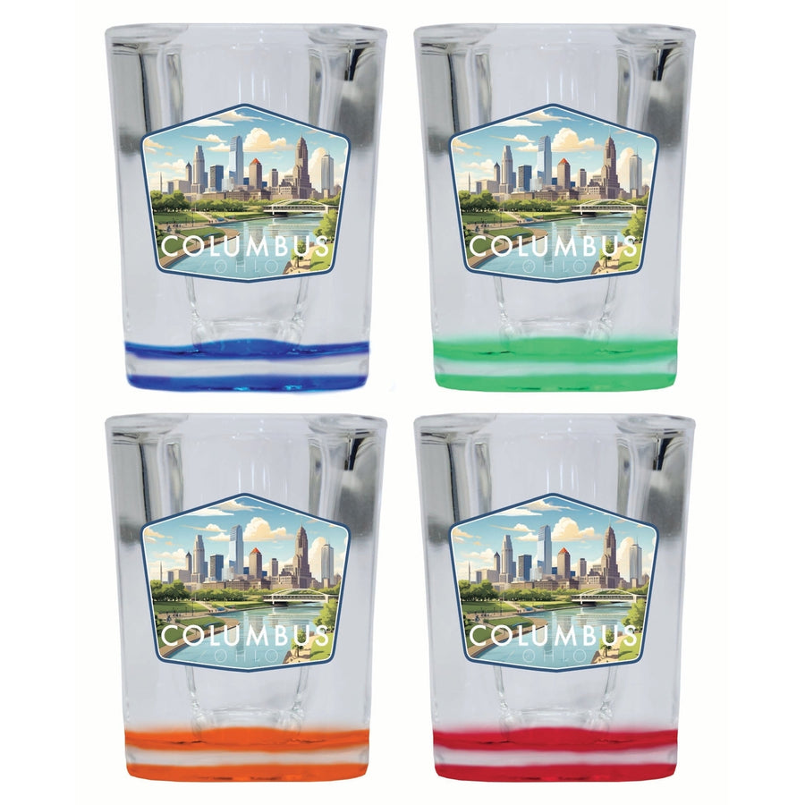 Columbus Ohio Daytime Cityscape Design Souvenir 2 Ounce Shot Glass Square 4-Pack Multicolor Image 1