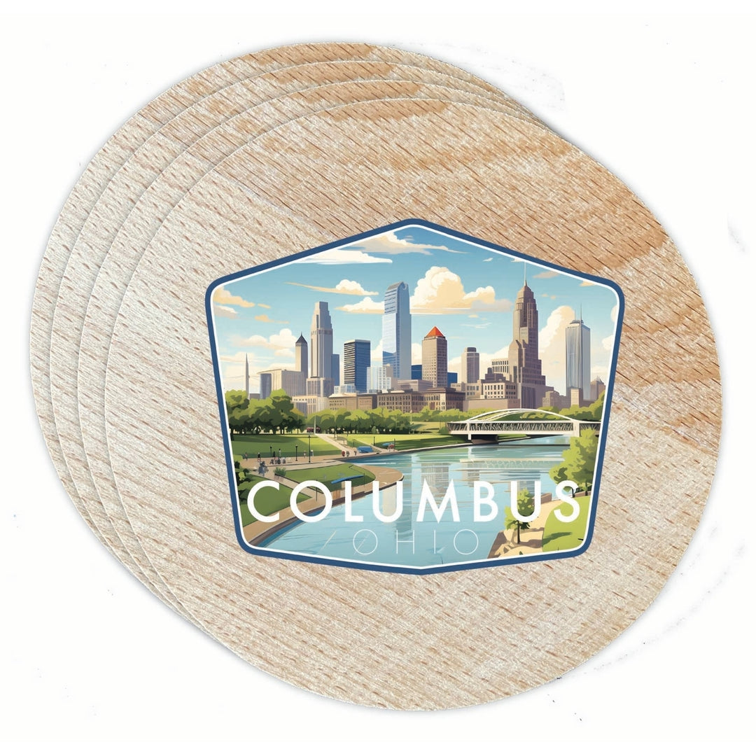 Columbus Ohio Daytime Cityscape Design Souvenir Coaster Wooden 3.5 x 3.5-Inch 4 Pack Image 1