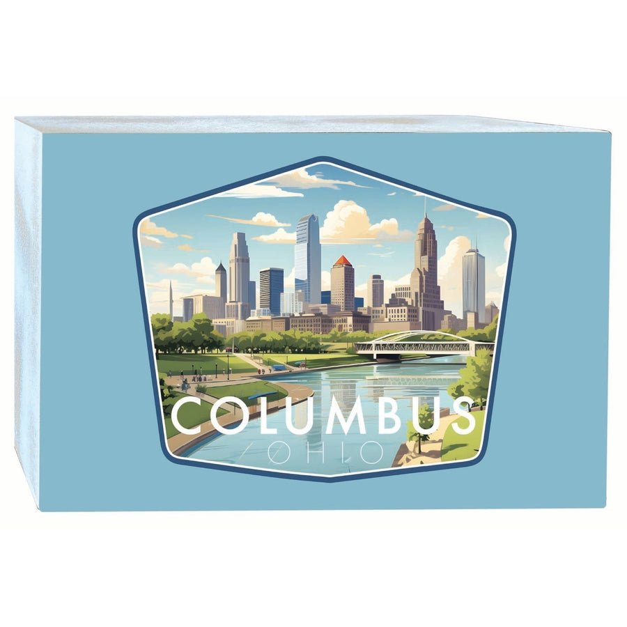 Columbus Ohio Daytime Cityscape Design Souvenir Wood sign with frame 5x7 Image 1