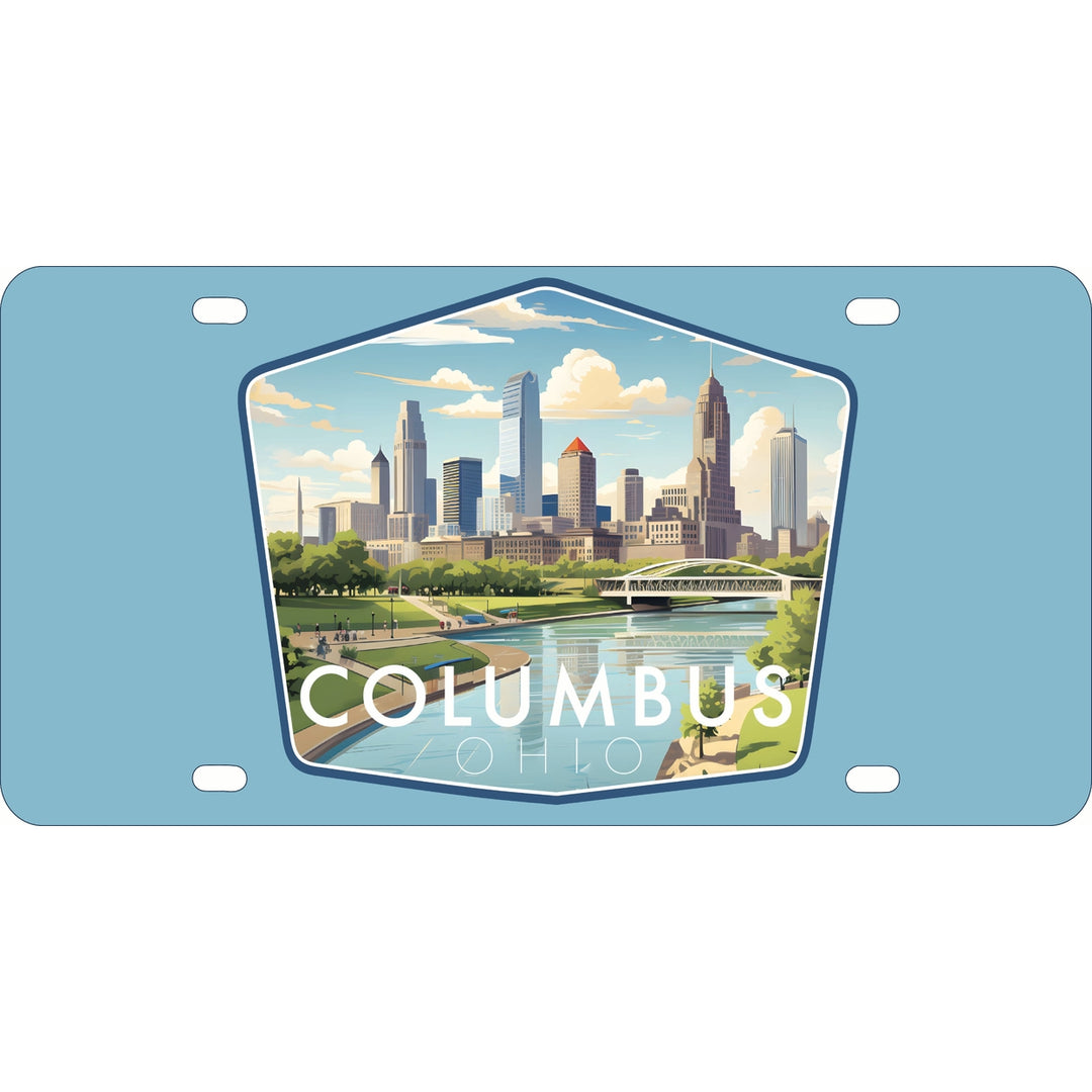 Columbus Ohio Daytime Cityscape Design Souvenir Metal License Plate Image 1