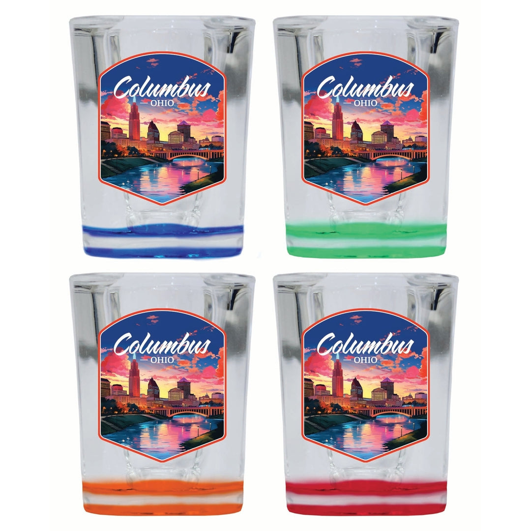 Columbus Ohio Sunset Cityscape Design Souvenir 2 Ounce Shot Glass Square 4-Pack Multicolor Image 1