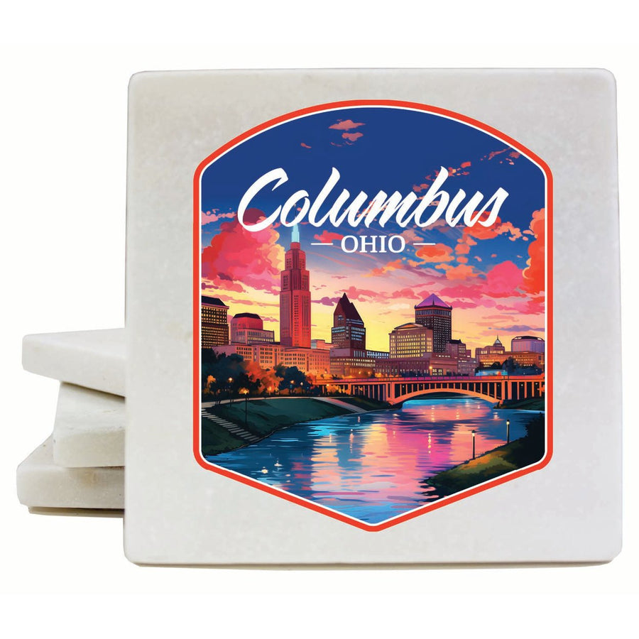 Columbus Ohio Sunset Cityscape Design Souvenir 4x4-Inch Coaster Marble 4 Pack Image 1