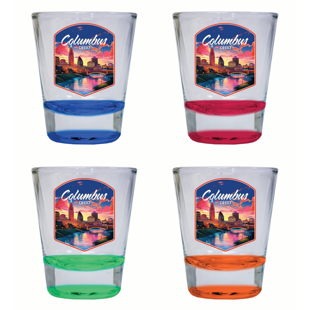 Columbus Ohio Sunset Cityscape Design Souvenir 2 Ounce Shot Glass Round 4-Pack Multicolor Image 1