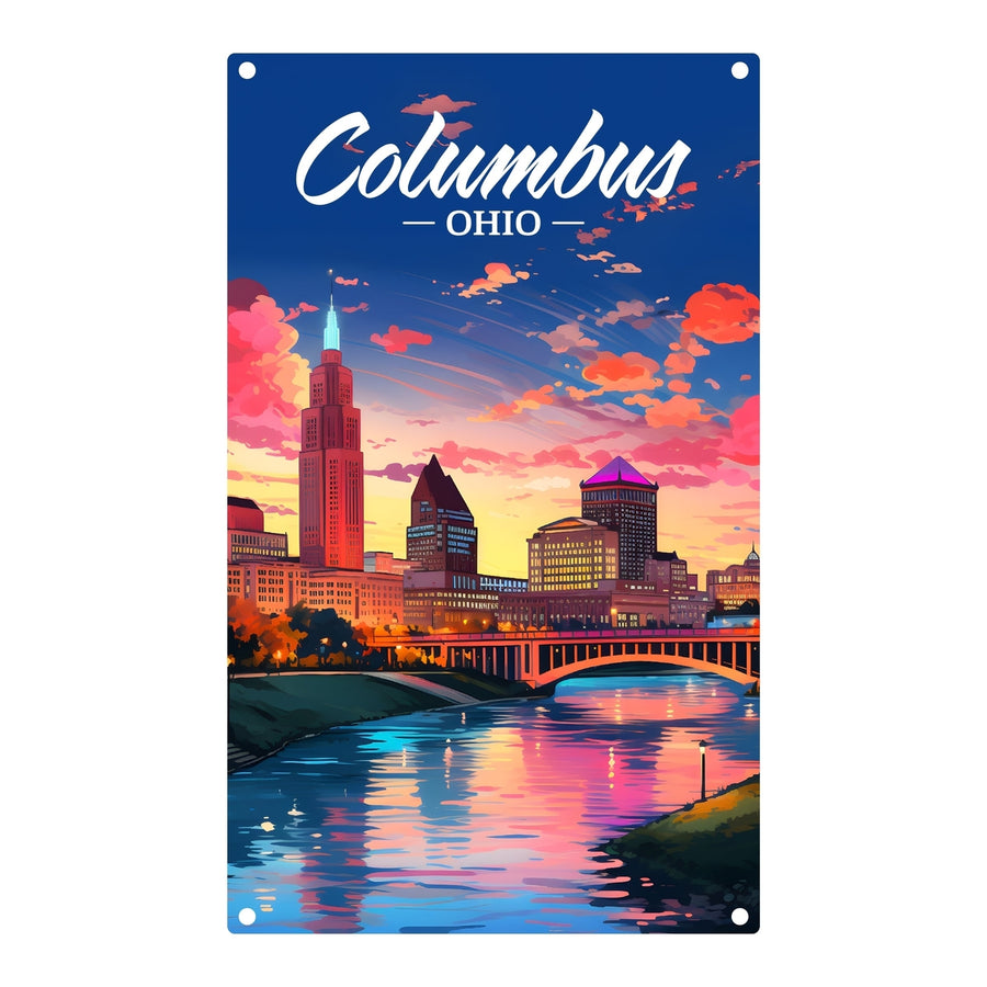 Columbus Ohio Sunset Cityscape Design Souvenir Metal Sign 9 x 15 Image 1