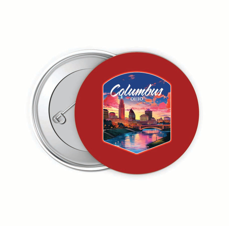 Columbus Ohio Sunset Cityscape Design Souvenir Small 2-Inch Button Pin 4 Pack Image 1