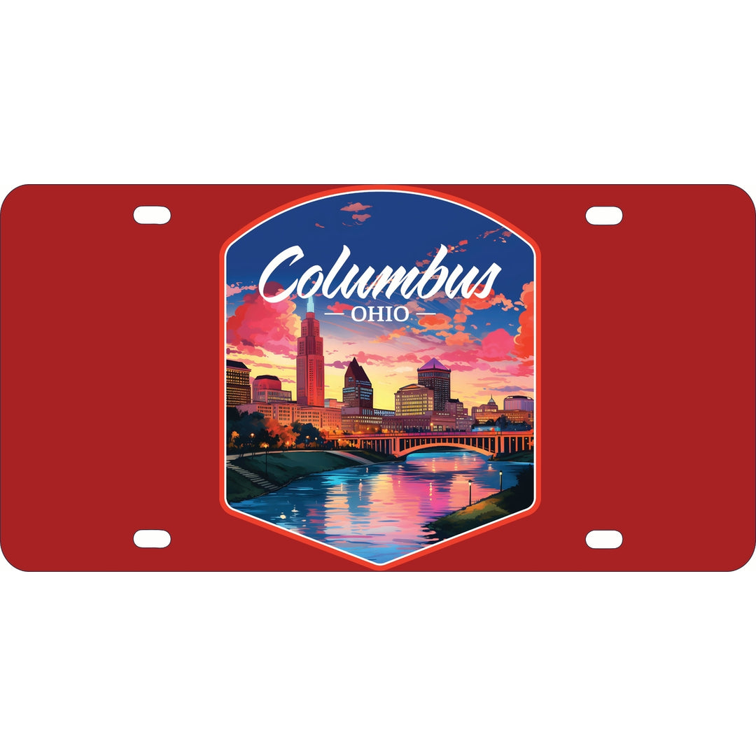 Columbus Ohio Sunset Cityscape Design Souvenir Metal License Plate Image 1