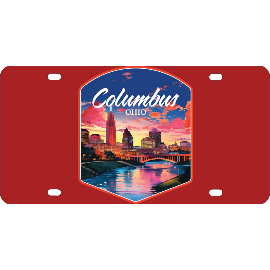 Columbus Ohio Sunset Cityscape Design Souvenir Mini Metal License Plate 4.75 x 2.25 inch Image 1