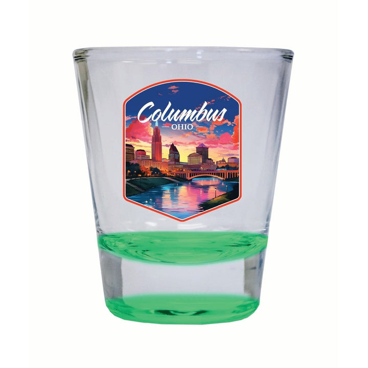 Columbus Ohio Sunset Cityscape Design Souvenir 2 Ounce Shot Glass Round Image 1