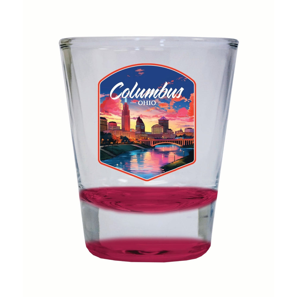 Columbus Ohio Sunset Cityscape Design Souvenir 2 Ounce Shot Glass Round Image 2