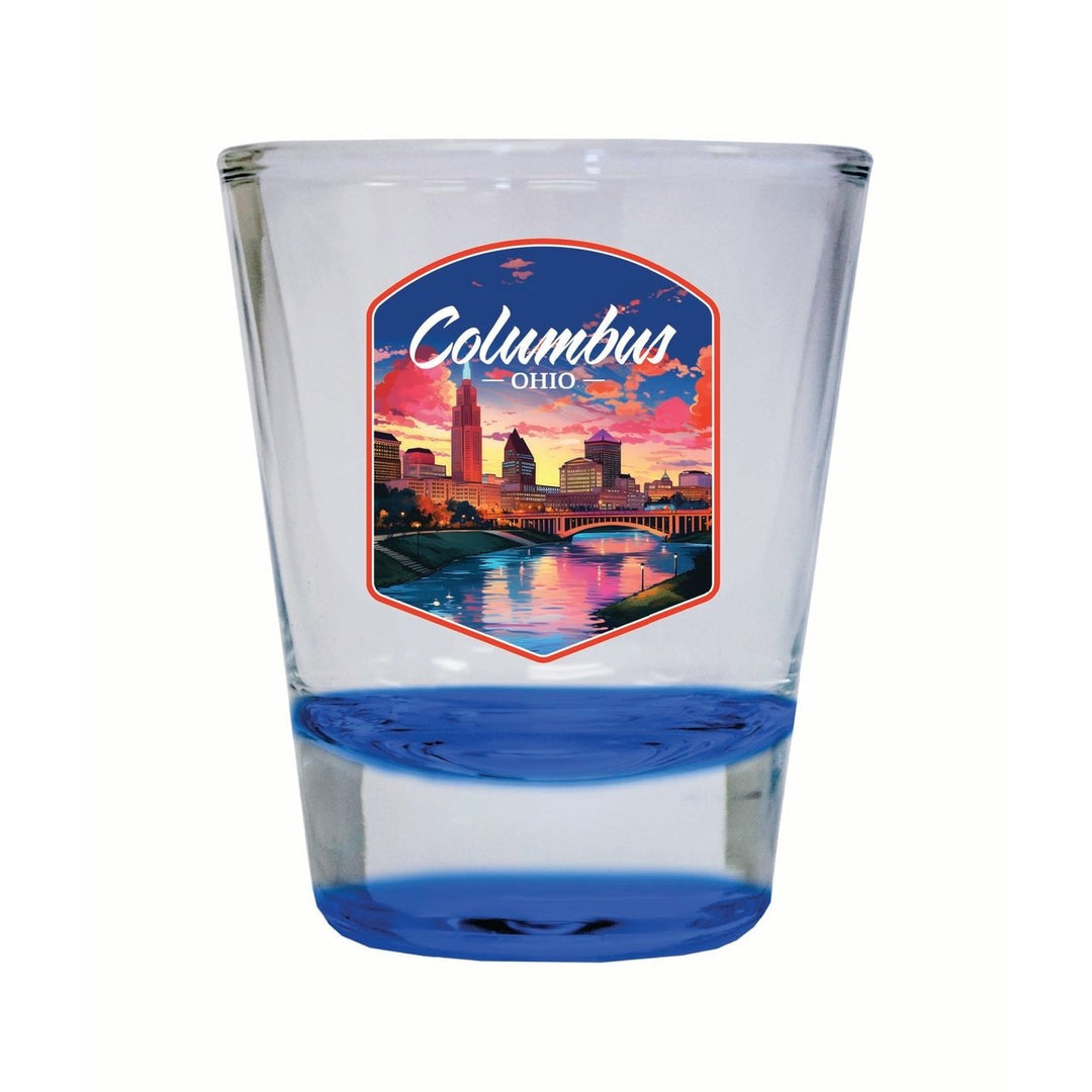 Columbus Ohio Sunset Cityscape Design Souvenir 2 Ounce Shot Glass Round Image 3