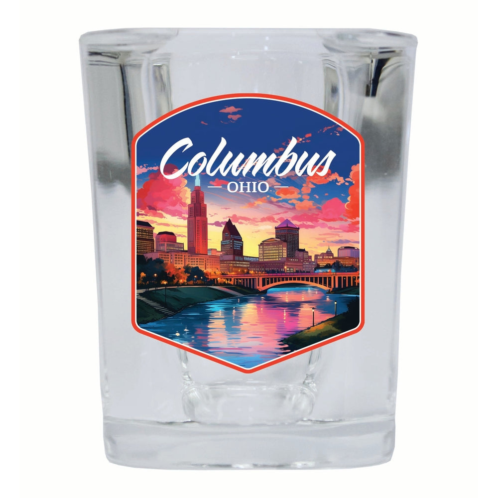 Columbus Ohio Sunset Cityscape Design Souvenir 2 Ounce Shot Glass Square Image 2