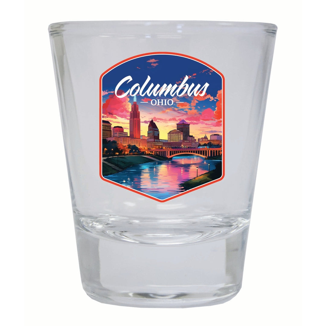 Columbus Ohio Sunset Cityscape Design Souvenir 2 Ounce Shot Glass Round Image 4