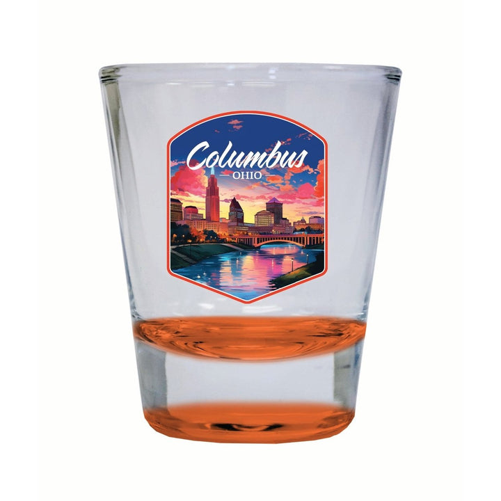 Columbus Ohio Sunset Cityscape Design Souvenir 2 Ounce Shot Glass Round Image 4