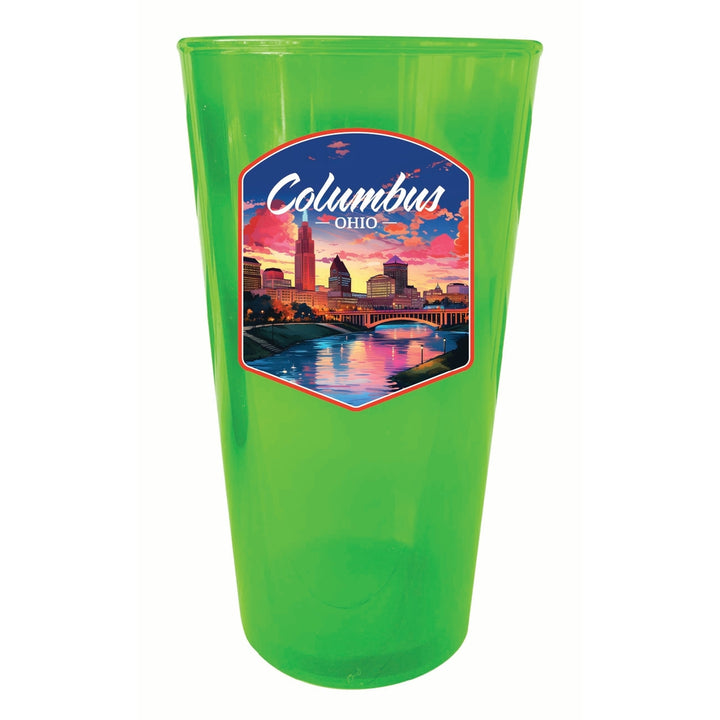 Columbus Ohio Sunset Cityscape Design Souvenir Plastic 16 oz pint Image 1