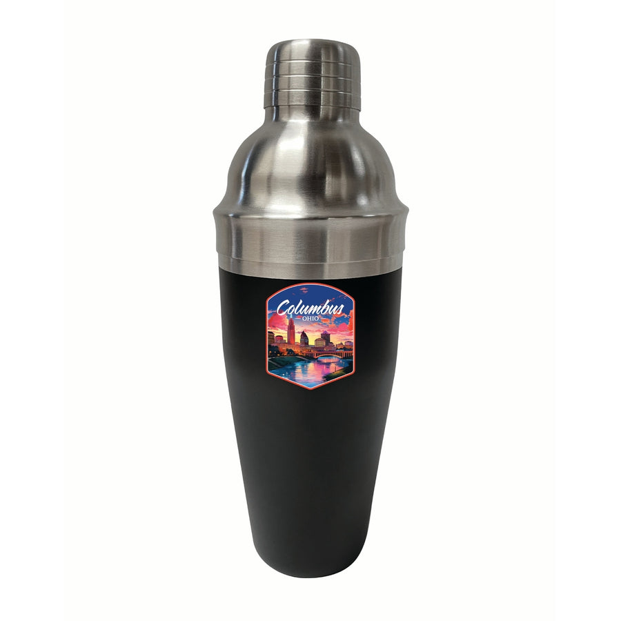 Columbus Ohio Sunset Cityscape Design Souvenir 24 oz Stainless Steel Cocktail Shaker Black Image 1