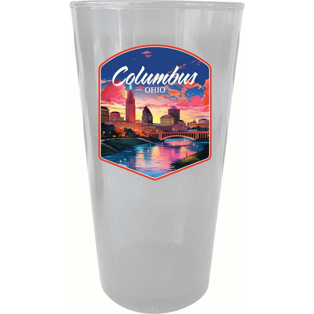 Columbus Ohio Sunset Cityscape Design Souvenir Plastic 16 oz pint Image 2