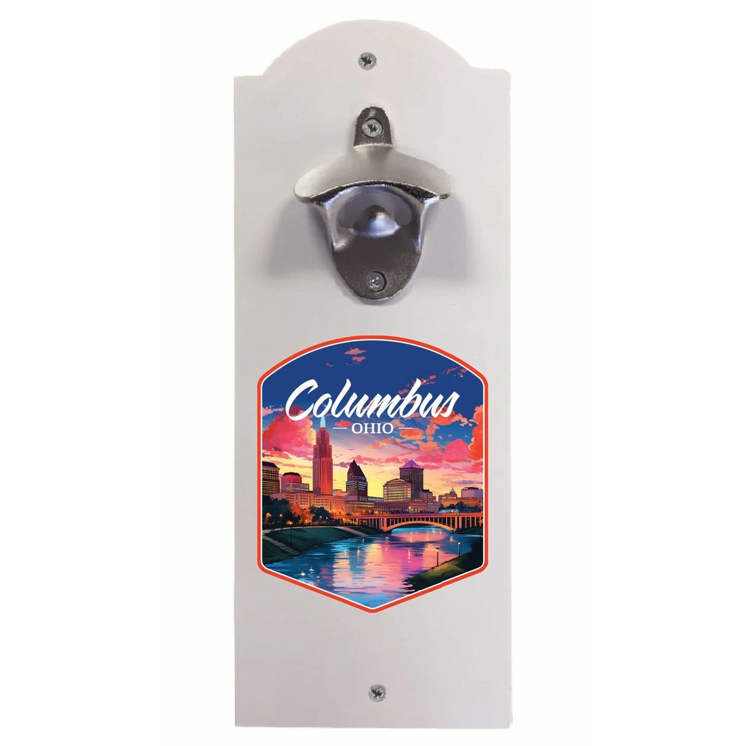 Columbus Ohio Sunset Cityscape Design Souvenir Wall mounted bottle opener Image 1